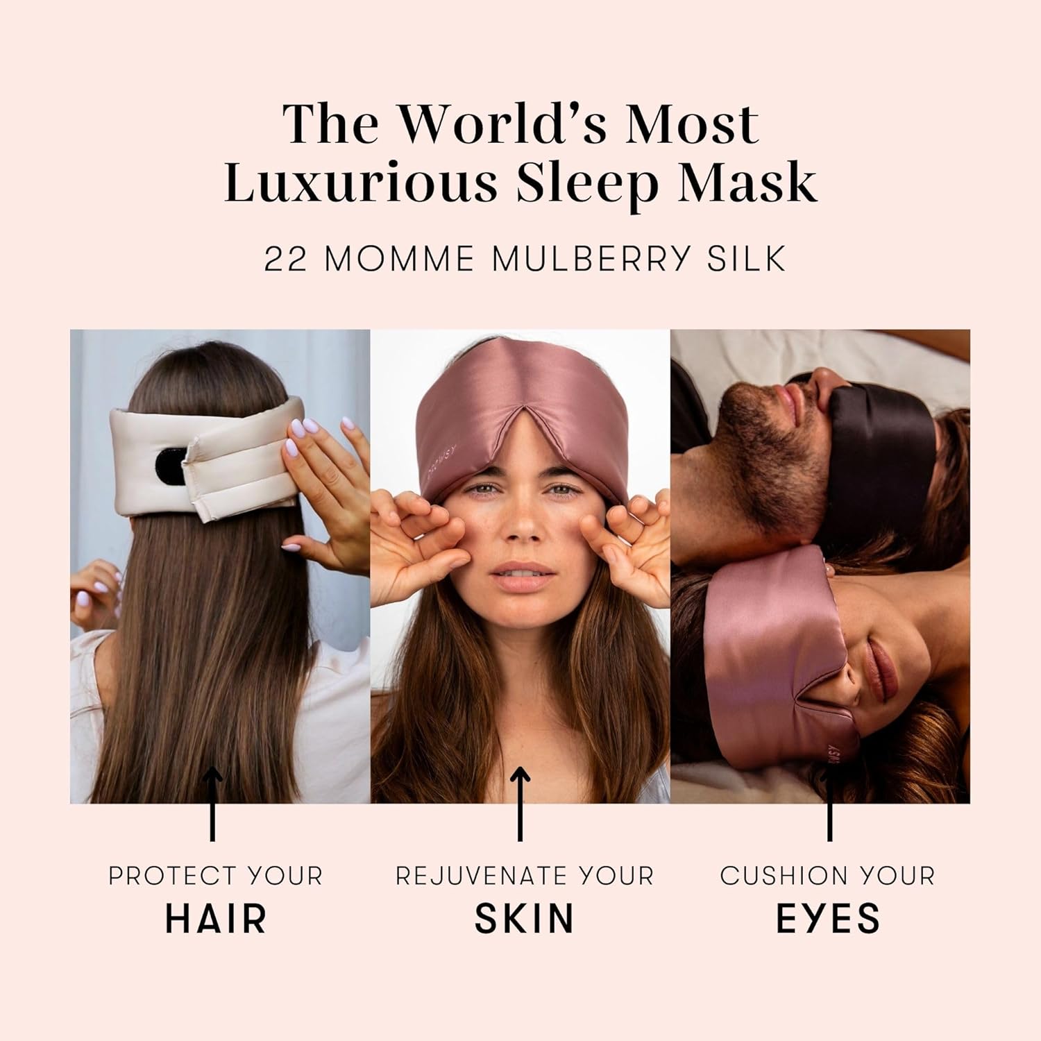 DROWSY Silk Sleep Mask - Face-Hugging, Padded Cocoon for Luxury Sleep in Total Darkness - 100% Pure Mulberry Silk (Sunset Pink) - Image 5