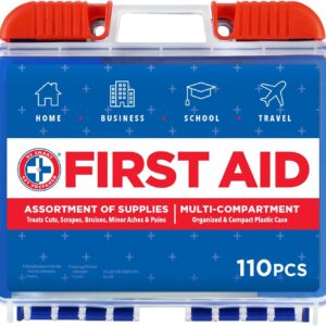 Be Smart Get Prepared 110 pc First Aid Kit: Clean, Treat, Protect Minor Cuts, Home, Office, Car, School, Business, Travel, Emergency, Outdoor, Camping & Sports, FSA/HSA (Packaging may vary)
