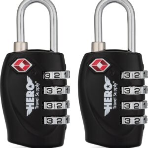 Hero Luggage Lock (Pack of 2) TSA Approved, 4 Digit Combination Padlock for Travel, Suitcases, Lockers, Backpacks