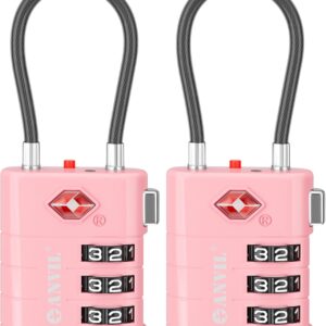 ANVIL TSA Approved Luggage Locks – High Security TSA008 Combination Travel Locks with Inspection Indicator for Suitcases and Backpacks. (2, Pink)