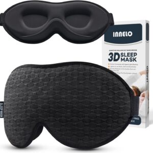 INNELO 3D Contoured Sleep Mask for Side Sleepers, 100% Light Blocking Sleeping Mask for Men & Women, Soft, No Pressure on Eyes, Airplane Blindfold for Travel, Night Eye Cover for Nap, Yoga, Black