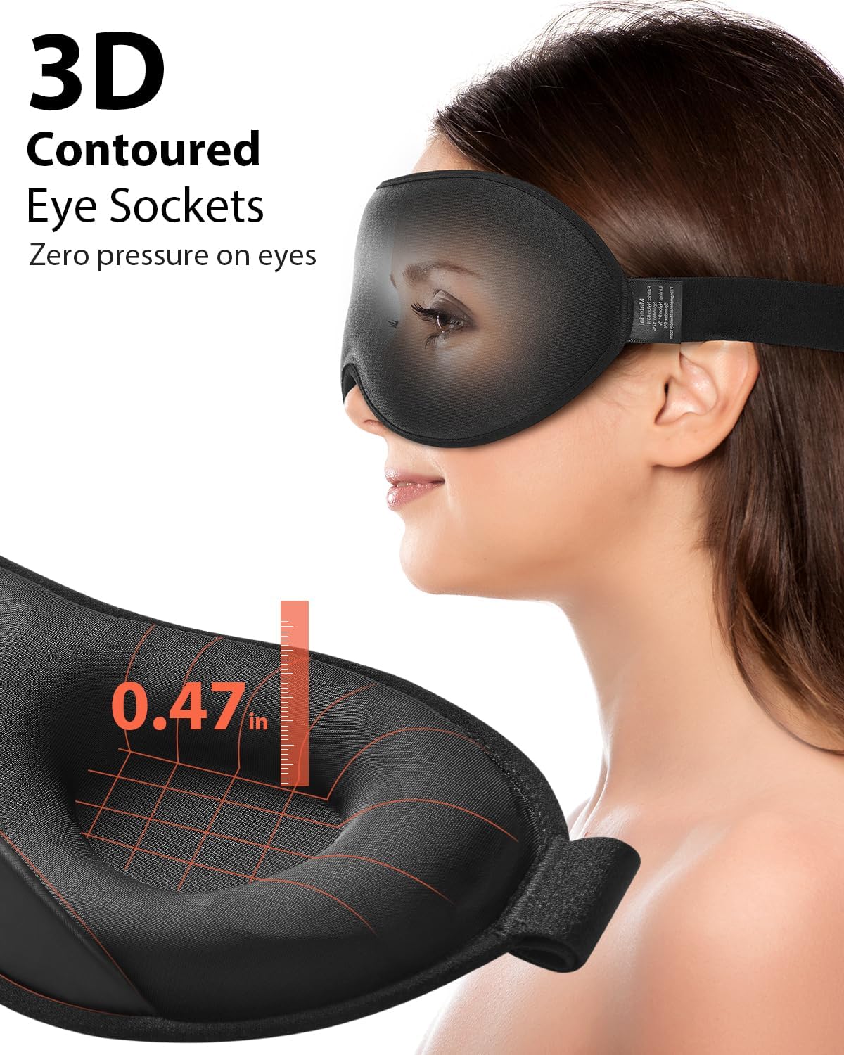 MABAO Weighted Sleep Mask - 100% Blackout Eye Mask for Sleeping for Women Men, 3D Contoured for Lash Extension, Zero Eye Pressure Memory Foam Cover, Soft Gentle Pressure Blindfold for Travel - Black - Image 5