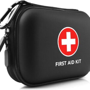 Mini First Aid Kit, 100 Pieces Water-Resistant Hard Shell Small Case - Perfect for Travel, Outdoor, Home, Office, Camping, Hiking, Car (Black)