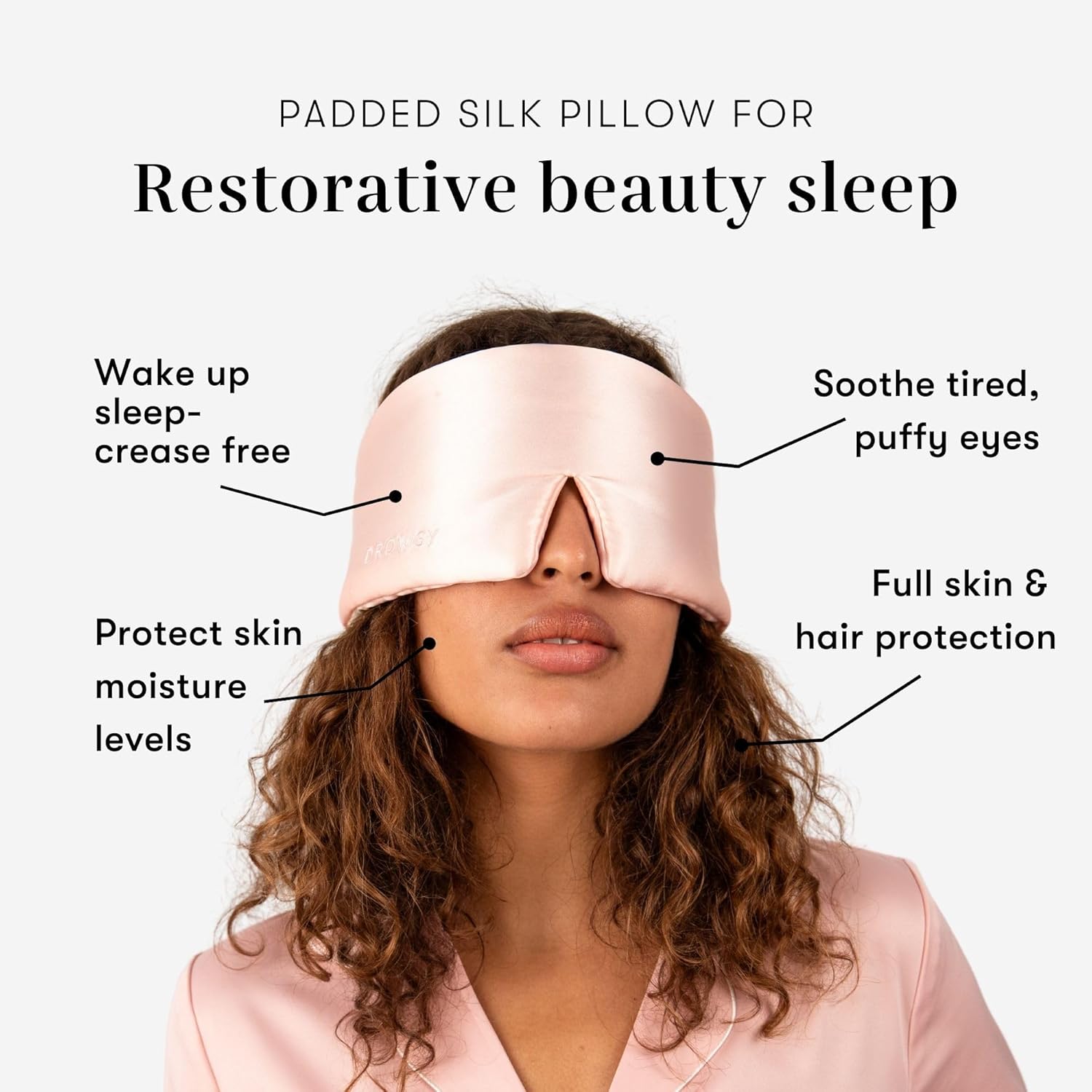 DROWSY Silk Sleep Mask - Face-Hugging, Padded Cocoon for Luxury Sleep in Total Darkness - 100% Pure Mulberry Silk (Sunset Pink) - Image 3