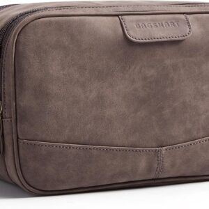 BAGSMART Toiletry Bag for Men, PU Leather Travel Bag for Toiletries, Dopp Kit Water Resistant Shaving Bag for Bathroom Shower-Dark Brown