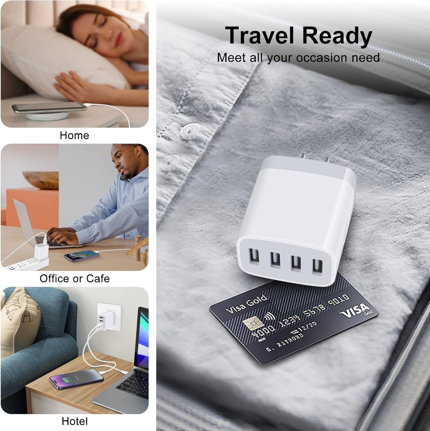 Samsung Galaxy & iPhone Fast Charging Station - USB Wall Charger with Multi USB Port Adapter & Cube Travel Box - Image 7