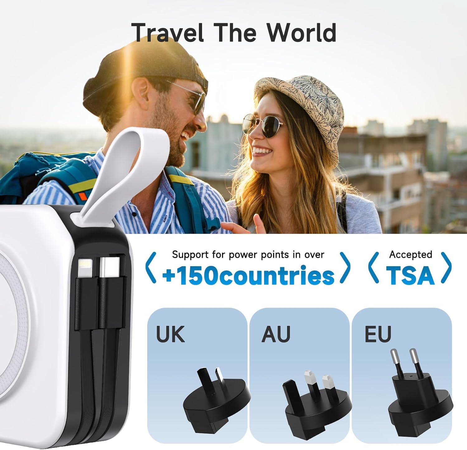 Powerpack Universal 5 in 1 Travel Power Bank - for Magsafe Battery Pack,10000mAh Power Bank with Built in Cable - Wireless Portable Charger for iPhone 15/15 Pro/ProMax, iPhone 14/13/12 Series - Image 3