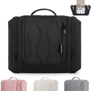BAGSMART Travel Toiletry Bag for Women, Puffy Hanging Toiletry Bag with Hook, Water-resistant Toiletry Organizer for Full Sized Toiletries, Black