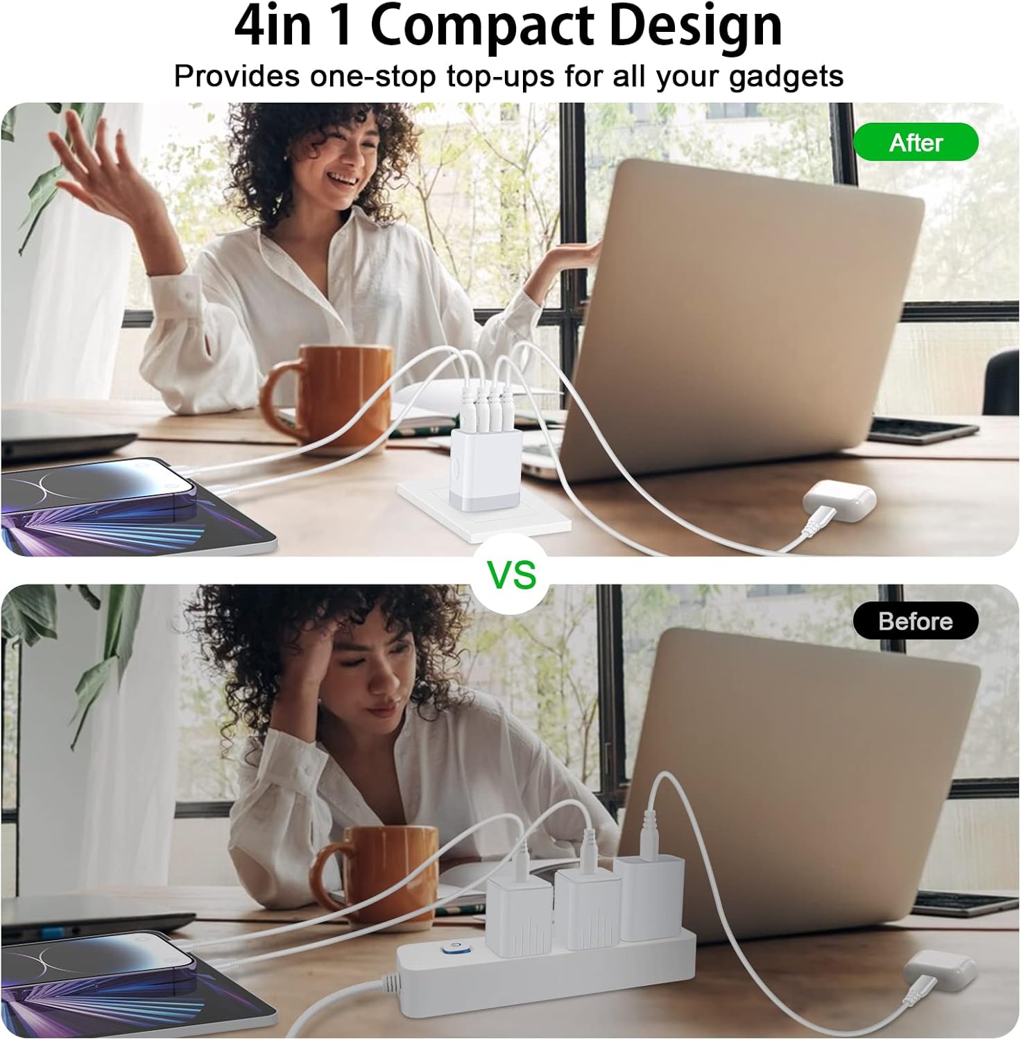 Samsung Galaxy & iPhone Fast Charging Station - USB Wall Charger with Multi USB Port Adapter & Cube Travel Box - Image 2