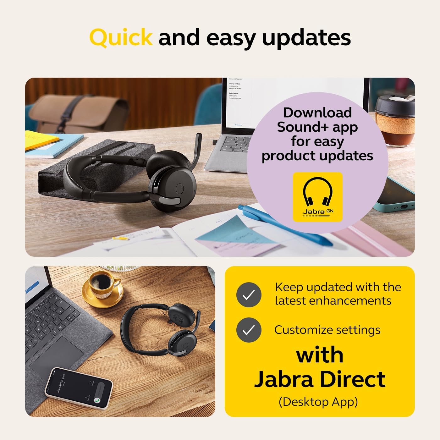 Jabra Evolve2 65 Flex Wireless Stereo Headset - Bluetooth, Noise-Cancelling ClearVoice Technology & Hybrid ANC - Works with All Leading UC Platforms Such As Zoom & Google Meet - Black - Image 4