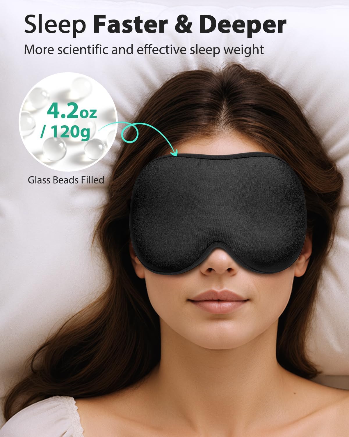 MABAO Weighted Sleep Mask - 100% Blackout Eye Mask for Sleeping for Women Men, 3D Contoured for Lash Extension, Zero Eye Pressure Memory Foam Cover, Soft Gentle Pressure Blindfold for Travel - Black - Image 2