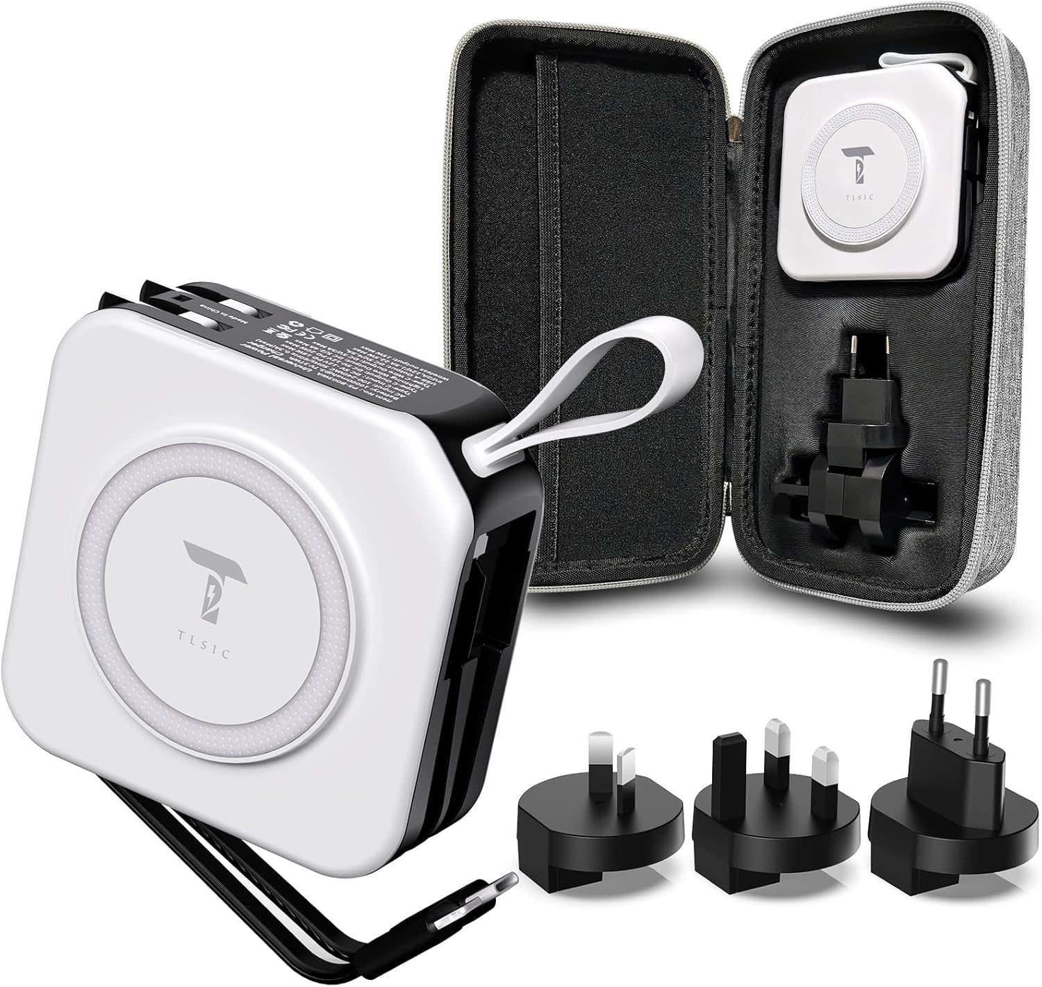 Powerpack Universal 5 in 1 Travel Power Bank - for Magsafe Battery Pack,10000mAh Power Bank with Built in Cable - Wireless Portable Charger for iPhone 15/15 Pro/ProMax, iPhone 14/13/12 Series