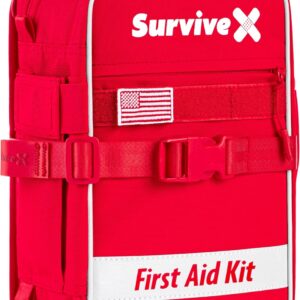 SurviveX Large First Aid Kit for Car, Travel & Home - Emergency Kit for Hiking, Camping, Backpacking and Outdoors - Includes Zip Stitch Wound Closure Strips
