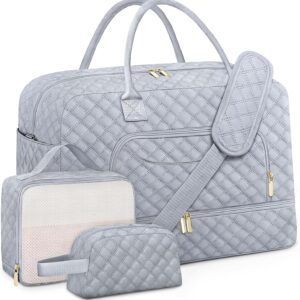 Travel Duffle Bag, Weekender Bags for Women with Shoe Compartment & Wet Toiletry Pocket , Carry on Overnight Hospital Bag for Woman Labor Delivery, Gym, Trip, Ideal Christmas Gift for Women Grey