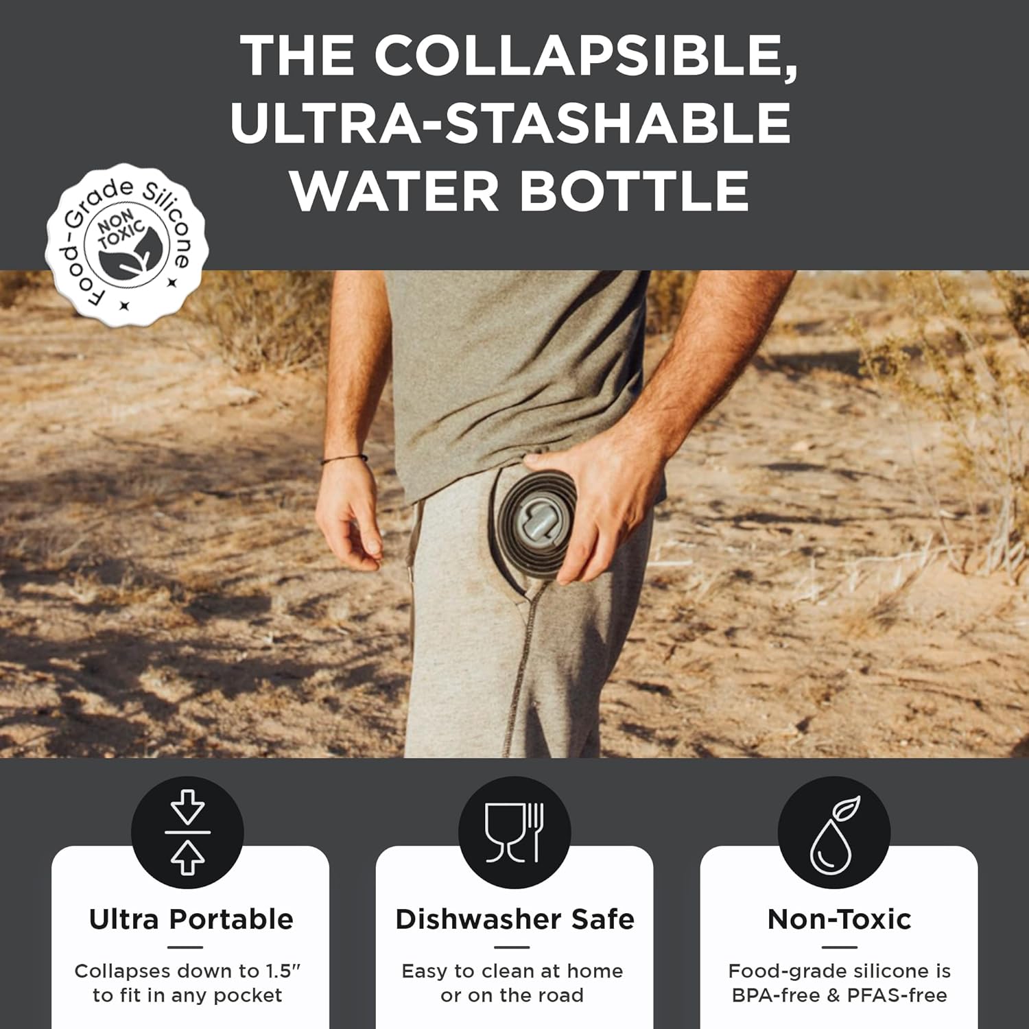 HYDAWAY 25oz Collapsible Water Bottle - BPA-Free, Leakproof, Lightweight, and Space-Saving - Perfect for Hiking, Travel, and All-Day Hydration - Image 3
