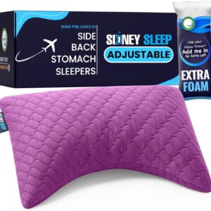 Sidney Sleep Mini Travel Size Neck Pillow - Knee, Back Lumbar and Support - Small Curved Pillow - Adjustable Loft - Washable Cover - Drawstring Backpack Included - 14 x 19 Inches (Mini -Magenta)