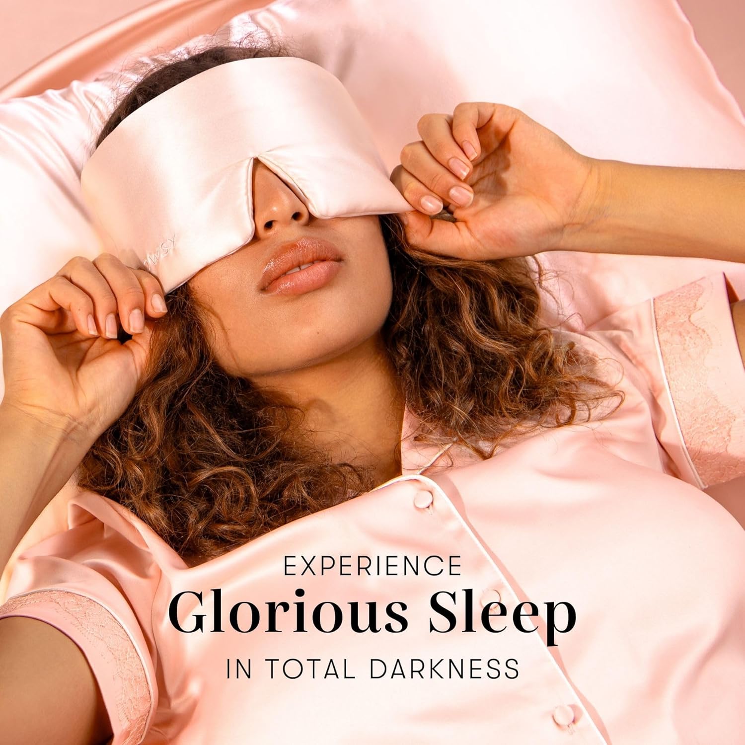 DROWSY Silk Sleep Mask - Face-Hugging, Padded Cocoon for Luxury Sleep in Total Darkness - 100% Pure Mulberry Silk (Sunset Pink) - Image 6