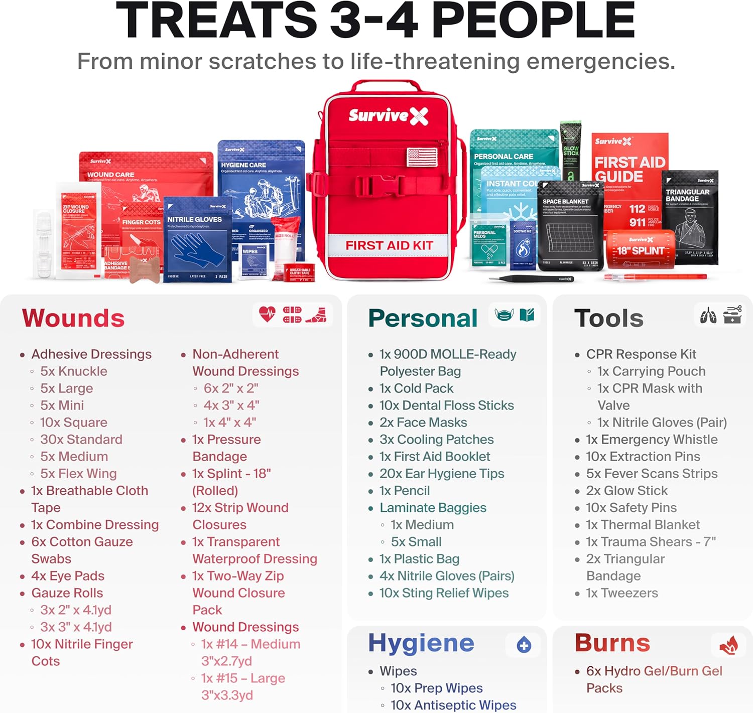 SurviveX Large First Aid Kit for Car, Travel & Home - Emergency Kit for Hiking, Camping, Backpacking and Outdoors - Includes Zip Stitch Wound Closure Strips - Image 5