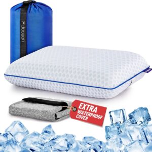 Travel & Camping Cooling Memory Foam Pillow for Backpacking &Airplanes &Beach, Medium Firm Small Camp Bed Pillow for Car Sleeping,Toddler, Breathable Washable Cover, Neck Support Portable Compressible