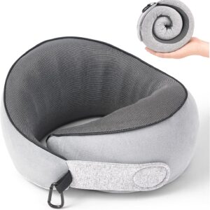 Travel Pillow, 100% Pure Memory Foam Travel Neck Pillow Airplane Neck Support Ergonomic Design for Traveling Suitable for Airplanes,Offices and Cars-Gray