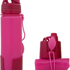 Collapsible Water Bottles Travel Water Bottle Silicone Water Bottle Foldable Lightweight Portable Leakproof & Reusable perfect for Gym Hiking Camping 500ml 17oz - BPA free - (pink)