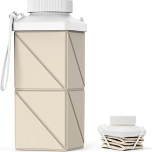 Collapsible Water Bottles 17.4oz(516ML), 2nd Generation Leakproof BPA-Free Travel Water Bottle,Lightweight Reusable Water bottle, Portable for Travel Cycling Gym Sports,Champagne White, 1 Pack