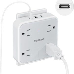 Multi Plug Outlet Extender, TESSAN Surge Protector Splitter with 3 USB (1 USB C Port) Wall Charger, Multiple Expander for Travel, Home, College Dorm Room