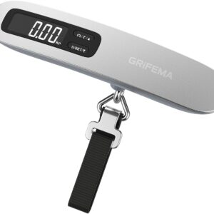 GRIFEMA GA2006 Digital Luggage Scale, 50kg (110lb) Capacity, Backlit LCD Display, Tare Function, Lightweight for Travel, Silver