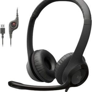 Logitech H390 Wired Headset for PC/Laptop, Stereo Headphones with Noise Cancelling Microphone, USB-A, in-Line Controls, Works with Chromebook - Black
