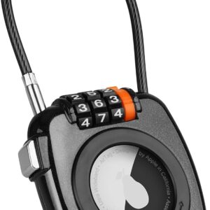 Compatible with Apple AirTag Secure Lock with Wire Cable, 3-Digit Combination Luggage Locks, Alloy Body Ultra Durable Anti-Lost Protective Case for Luggage, Bags, Suitcase, and Backpacks (BLACK)