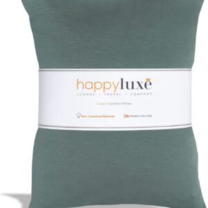 Happyluxe Odyssey Travel Pillow for Long Flights - Soft, Small, Alternative to Down and Memory Foam. 17 x 13in - Made in The USA, Sage Green Airplane Pillow for Adults Sleeping, Camping or Nap