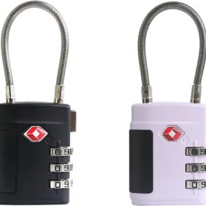 Combo TSA Locks for Luggage, Locker, Suitcase, Luggage Locks TSA Approved, Small Combination Padlock with Cable for Gym Locker, Gun Case, Backpack Bag Zipper, Storage Box, Travel Safe