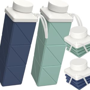 Collapsible Water Bottles 24.3oz, Foldable Travel Water Bottle, Portable & Lightweight, Leakproof & Reusable for Traveling Camping Hiking Sports Outdoor School Office, 2 Pack, Dark Blue+Green
