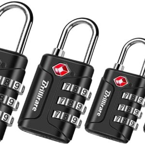 4 Pack TSA Approved Luggage Locks, Combination Travel Padlock, 3-Digit Waterproof Lock, TSA Accepted Outdoor Keyless Resettable Lock for Lockers, Bags, Backpack, Gym, Gate-Black