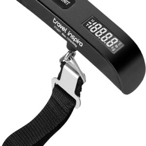 travel inspira Luggage Scale, Portable Digital Hanging Baggage Scale for Travel, Suitcase Weight Scale with Rubber Paint, 110 Pounds, Battery Included