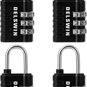 DELSWIN Combination Lock 3-Digit Small Padlock - 4Pcs Resettable Combo Lock for School Gym Locker, Outdoor, Fence, Gate, Waterproof Luggage Locks for Travel Backpack