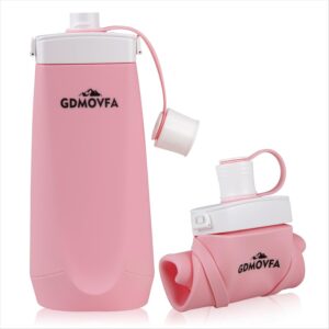 Collapsible Water Bottles,20oz Reusable Silicone Foldable Water Bottle,Portable Leak-proof Travel Water Bottle for Traveling Camping Hiking Cycling Yoga Sports Outdoor (Pink)