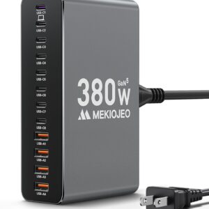 Aluminum Alloy 380W Charging Station Fast USB C Charger Block 12 Ports 65W Laptop GaN Charger for MacBook Pro/Air/iPad Pro/iPhone (Gray)