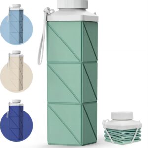 POMKAKA Collapsible Water Bottles 24.3oz(720ml), 2nd Generation Leakproof BPA-Free Travel Water Bottle,Lightweight Reusable Water bottle for Cycling Gym Camping Sports,Sage Green