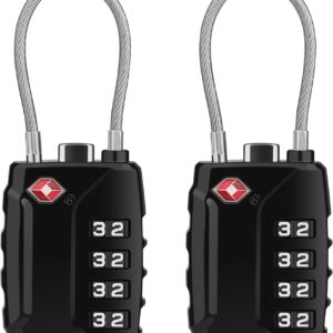 Diyife TSA Luggage Locks, [Upgrade Version][2 Pack] TSA Approved Suitcase Lock 4-Digit Re-settable Combination Lock, Cable Backpack Locks, Code Lock for Travel Suitcase Luggage Bag Lockers (Black)