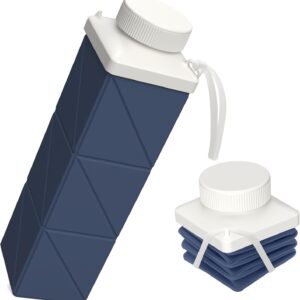 Collapsible Water Bottles 24.3oz, Foldable Travel Water Bottle, Portable & Lightweight, Leakproof & Reusable for Traveling Camping Hiking Yoga Sports Outdoor School Office, 1 Pack, Dark Blue