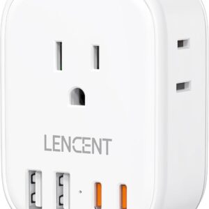 LENCENT Multi Plug Outlet Extender with USB, 4 AC Electrical Outlet Expander with 4 USB Charger Cube(2 Type C), Small Multiple Wall Tap Plug Splitter for Home Office Travel Cruise Dorm Essentials