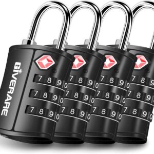 4 Pack TSA Approved Travel Luggage Locks, Combination Lock Keyless, 3-Digit Padlocks, Travel Sentry Accepted Compatible Padlock for Gym Locker, Golf Bag Case, Backpack, Black-by GIVERARE