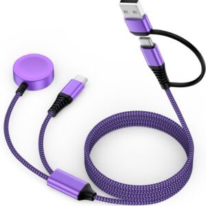 Travel Essentials 2 in 2 USB A/USB C Cable for Samsung Watch Charger, Multi Charging Cable Cord Compatible Galaxy Watch 8/8 Classic/7/Ultra/6/5 Pro/5,for Galaxy A17/A36/A56/Z Fold /S25 Android-6FT