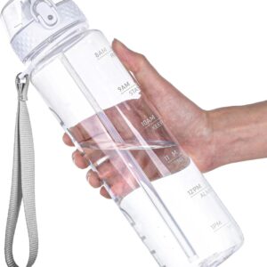 GOPPUS Water Bottle Clear Water Bottle with Straw 32oz Plastic Water Bottles BPA Free Tritan Wide Mouth Bottle Leakproof Motivational bottles water for Gym,Hiking,School or Office(1 Bottles)