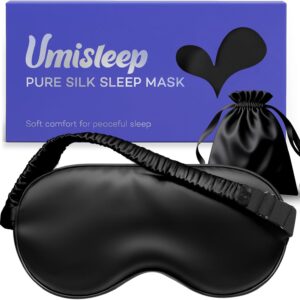 Umisleep Sleep Mask for 100% Pure Mulberry Silk, 22 Momme 6A Soft Eye Masks for Sleep, Adjustable Sleep Masks for Women Men, Light Blocking Sleeping Mask, Silk Eye Mask for Sleeping, Blindfold, Black