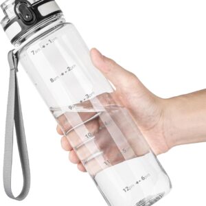OLDLEY 32 oz Water Bottle, Motivational Water Bottle with Time Marker, Sports Water Bottle With Strap, Leakproof & BPA Free Large Water Bottles for School, Gym, Travel, Outdoor, Tritan, Transparent