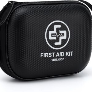 Mini First Aid Kit - 150 Piece Small Waterproof Hard Shell Medical Kit for Home, Car, Travel, Camping, Truck, Hiking, Sports, Office, Vehicle & Outdoor Emergencies (Black)
