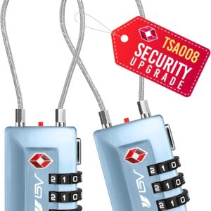 TSA Accepted Luggage Travel Lock, Set-Your-Own Combination Lock for School Gym Locker, Luggage Suitcase Baggage Locks, Filing Cabinets, Toolbox, Case (TSA008-2 Pack, Arctic Blue)
