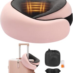 Travel Neck Pillow, Memory Foam Neck Support for Airplane, Car & Office, Breathable Portable Design with Eye Mask, Earplug Holder & Carry Bag, Gift for Women